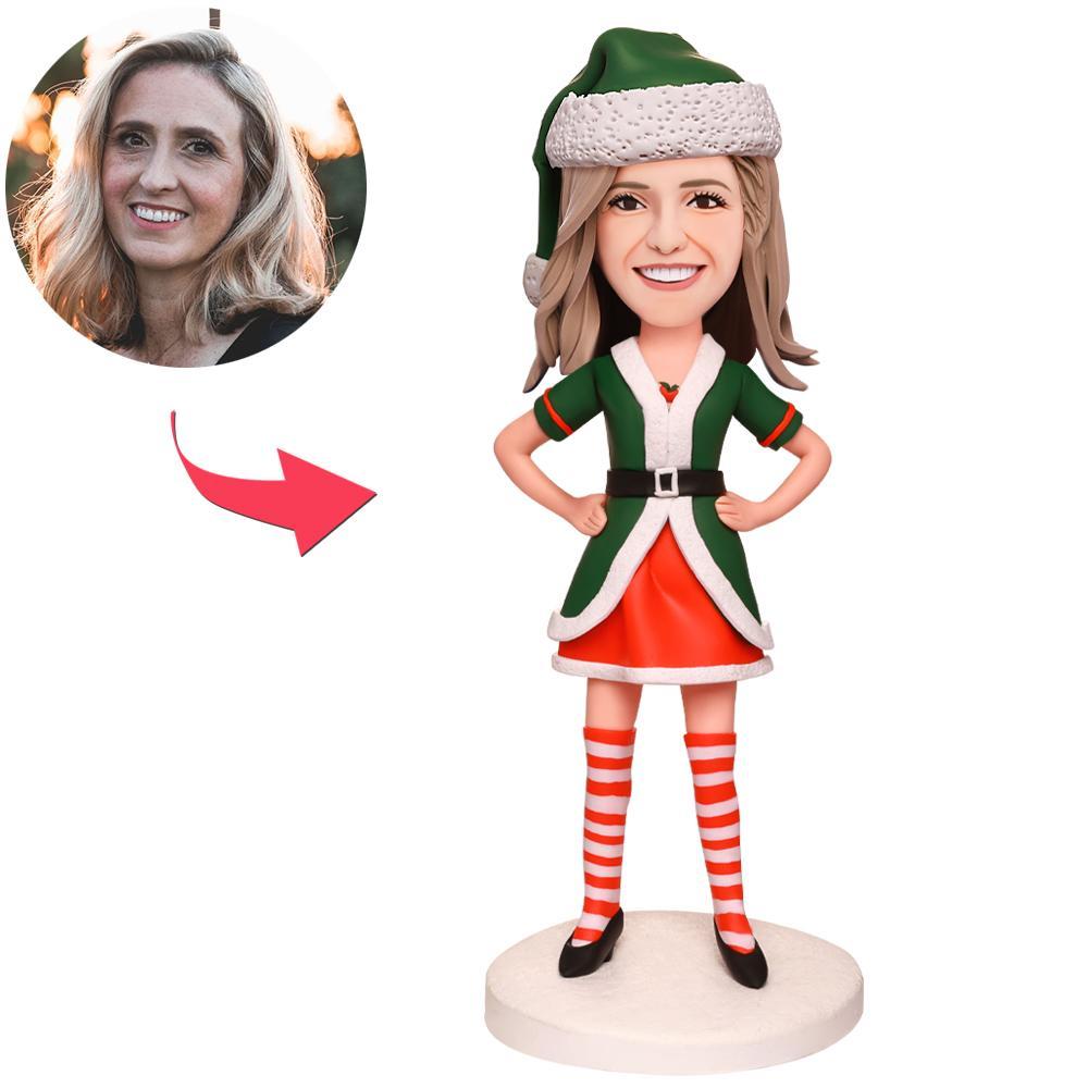 Green Christmas Costumes Custom Bobblehead Women With Engraved Text - 