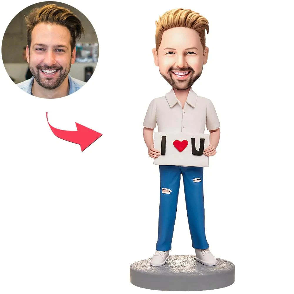 The Couple with The I LOVE U Sign Custom Bobblehead Gift for Lover - soufeelmy