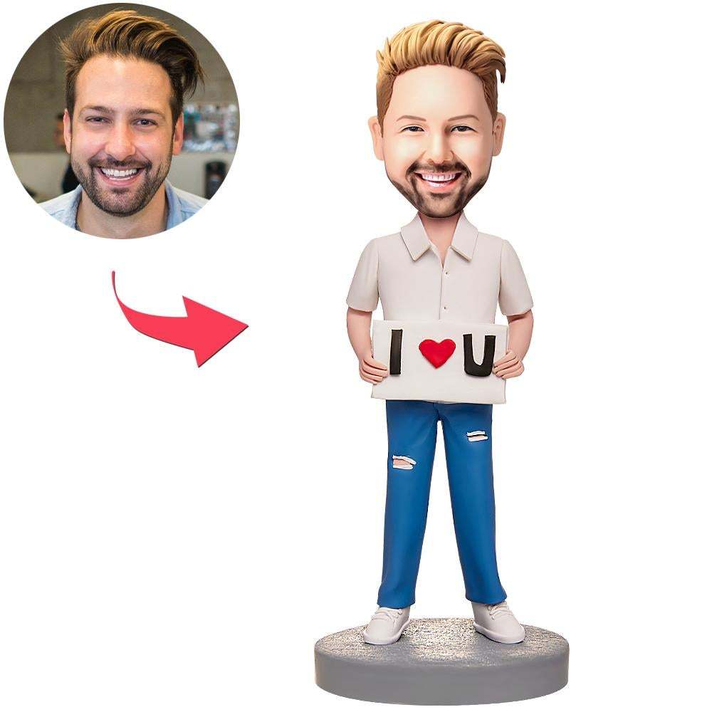 Male I LOVE U Custom Bobblehead With Engraved Text -