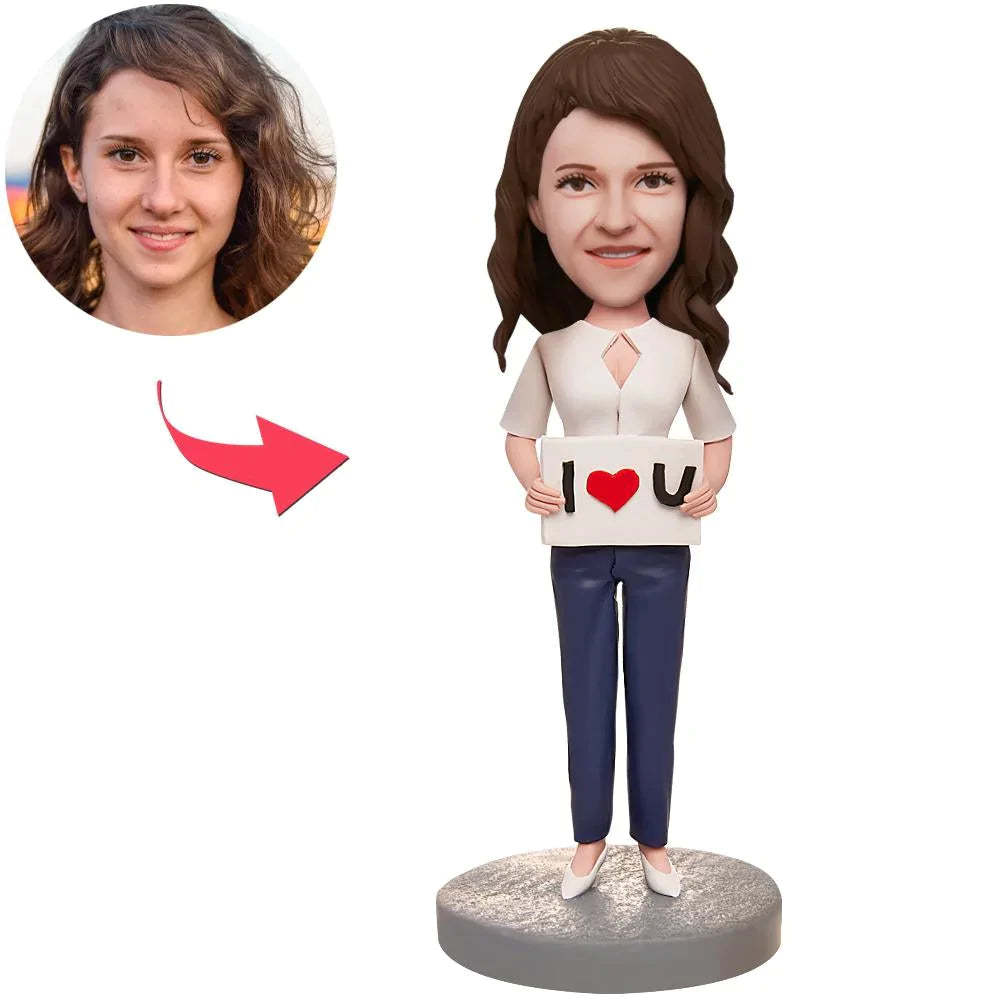 The Couple with The I LOVE U Sign Custom Bobblehead Gift for Lover - soufeelmy