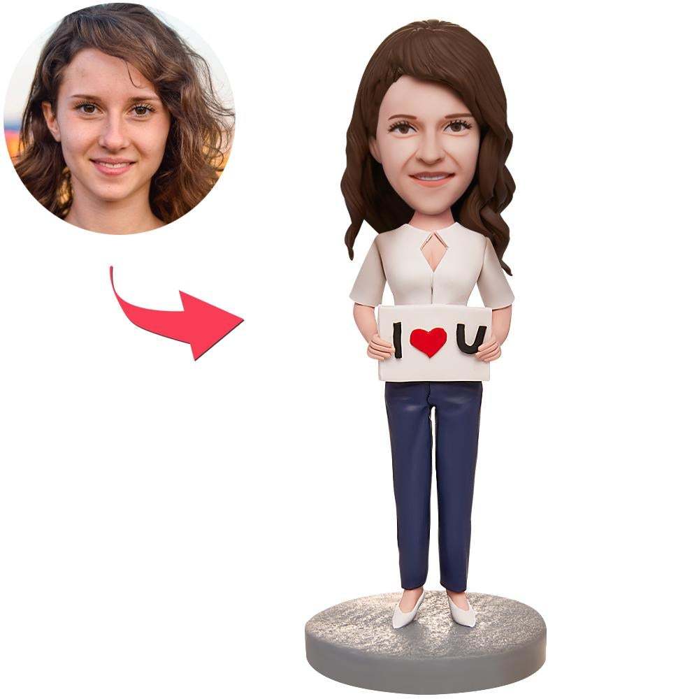 Female I LOVE U Custom Bobblehead With Engraved Text - 