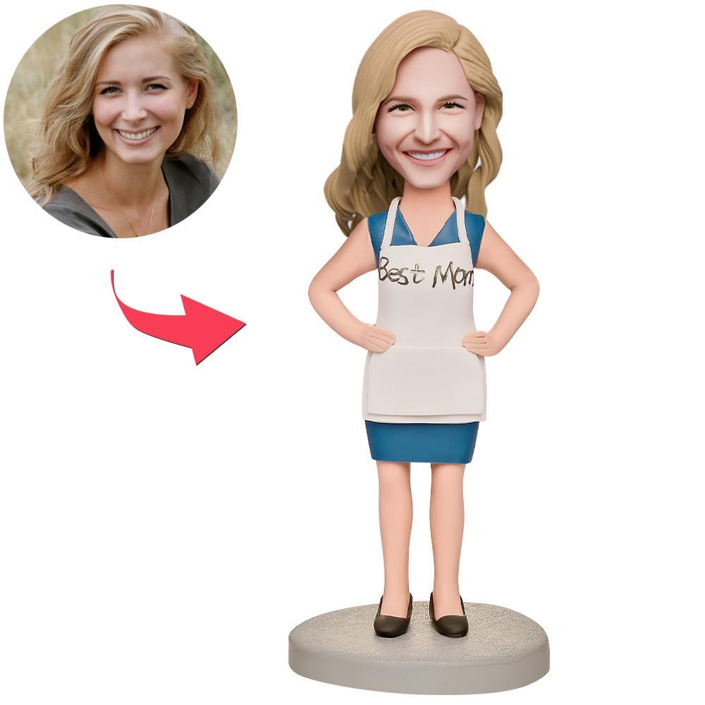 Mother's Day Gift Mom in Apron Custom Bobblehead with Engraved Text - 