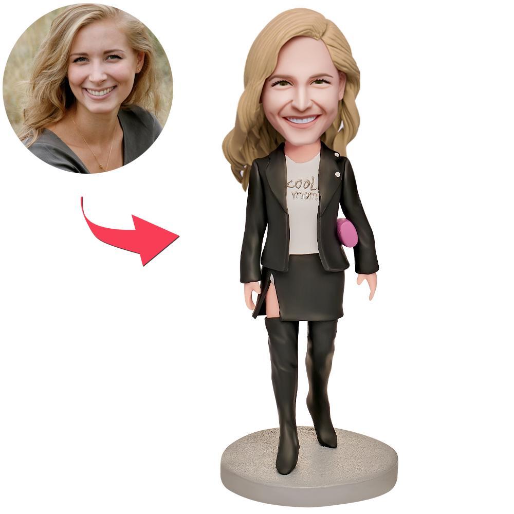 Mother's Day Gift Super Cool Mom in Black Suit Custom Bobblehead with Engraved Text - 