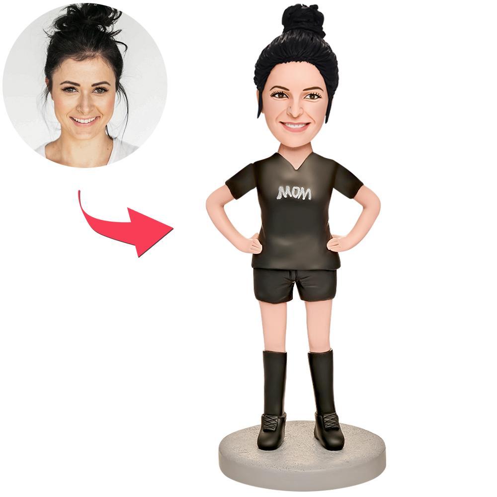 Mother's Day Gift Mom in Black Custom Bobblehead with Engraved Text - 
