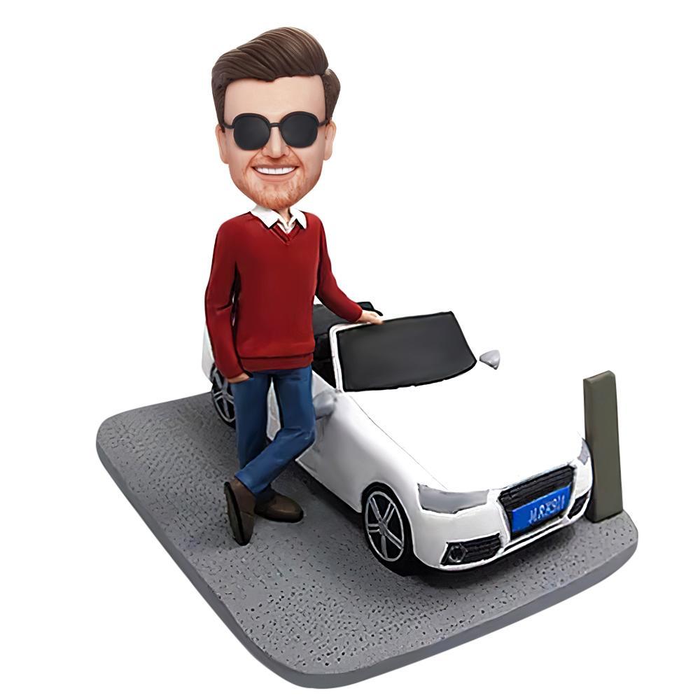 Custom Male Bobbleheads With His Sedan, Personalized Car Bobbleheads Of Yourself - soufeelmy