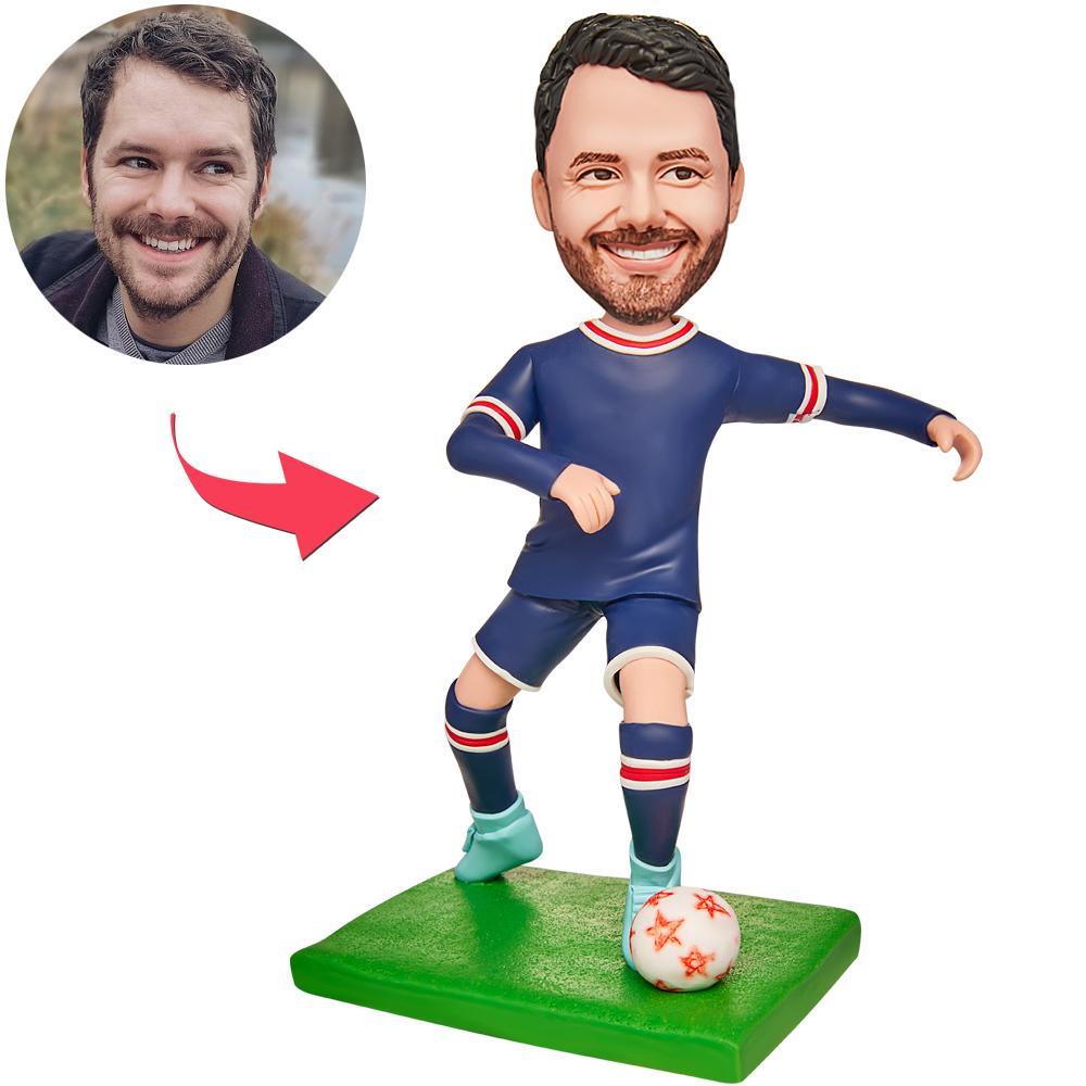 Soccer Player Blue Uniform Custom Bobblehead Engraved with Text - soufeelmy