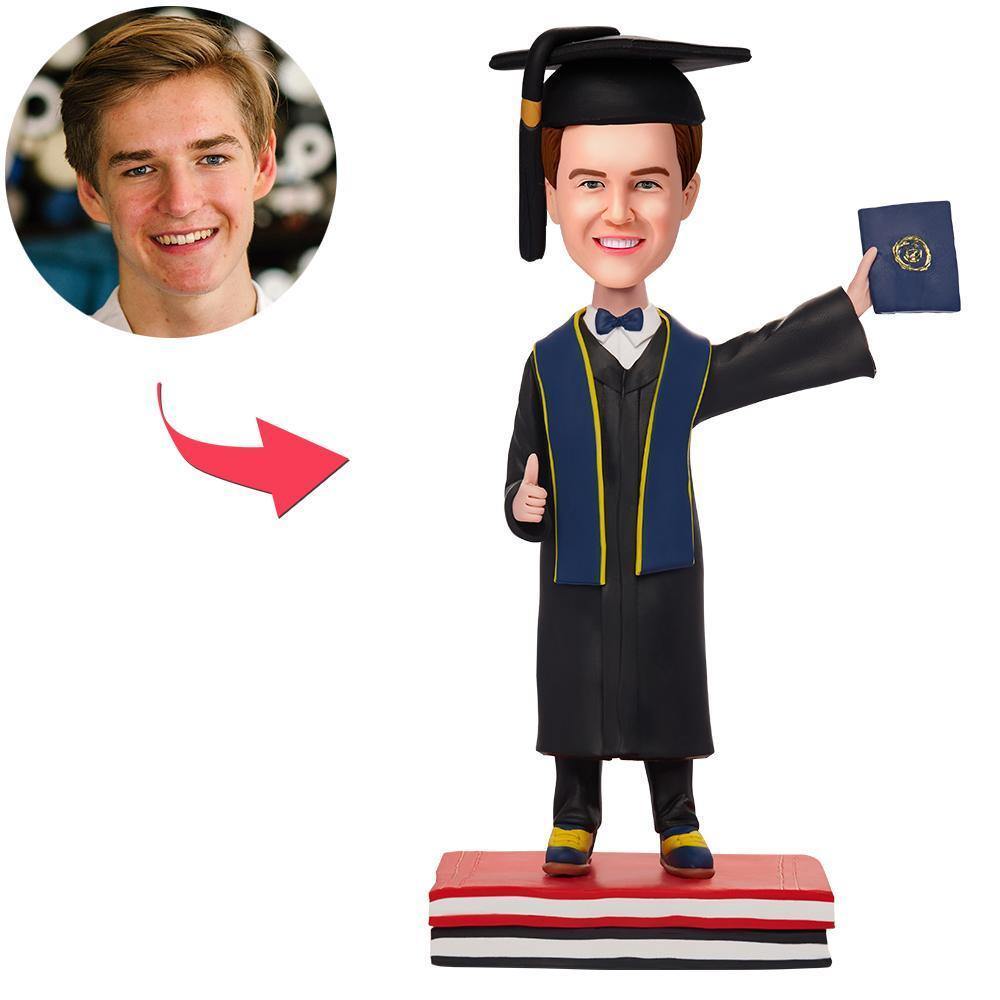 Graduation Man Hold Diploma Custom Bobblehead With Engraved Text - soufeelus