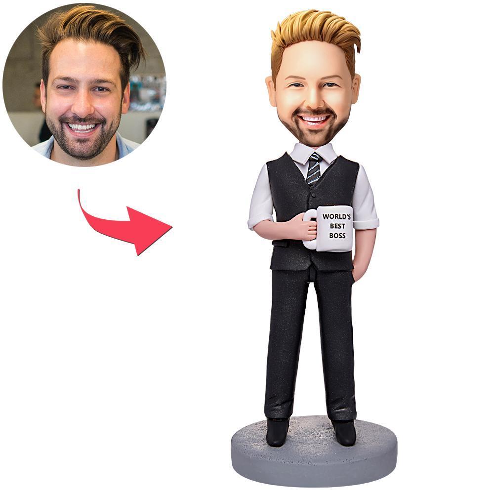 World's Best Boss Businessman Holding A Water Glass Custom Bobblehead With Engraved Text -