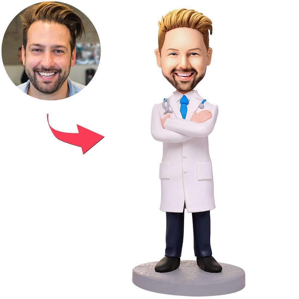 Male Doctor With Arms Folded Custom Bobblehead With Engraved Text -