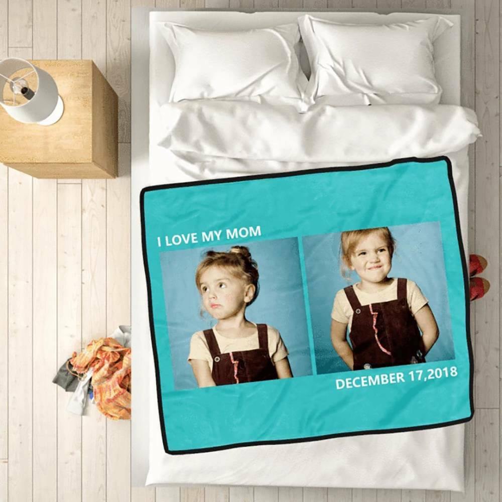 Custom Fleece 2 Photos Blanket with Engraving - soufeelmy