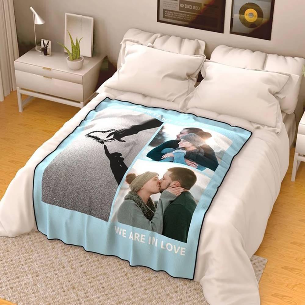 Custom Fleece 3 Photos Blanket with Engraving - soufeelmy