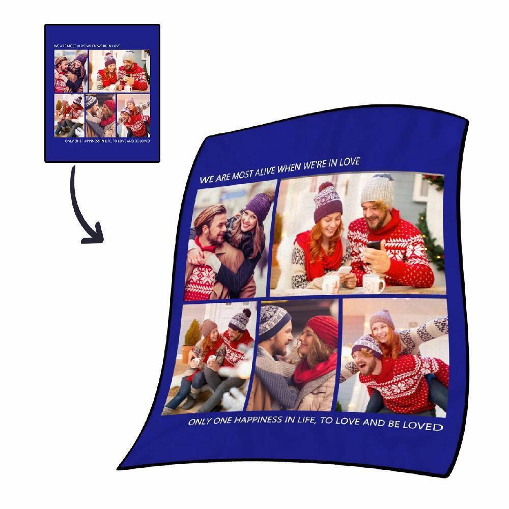Custom Fleece 5 Photos Blanket with Engraving - soufeelmy