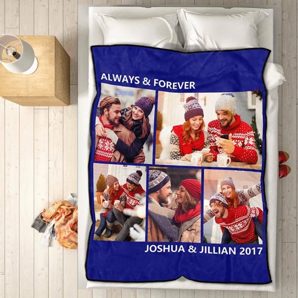 Custom Fleece 5 Photos Blanket with Engraving - soufeelmy