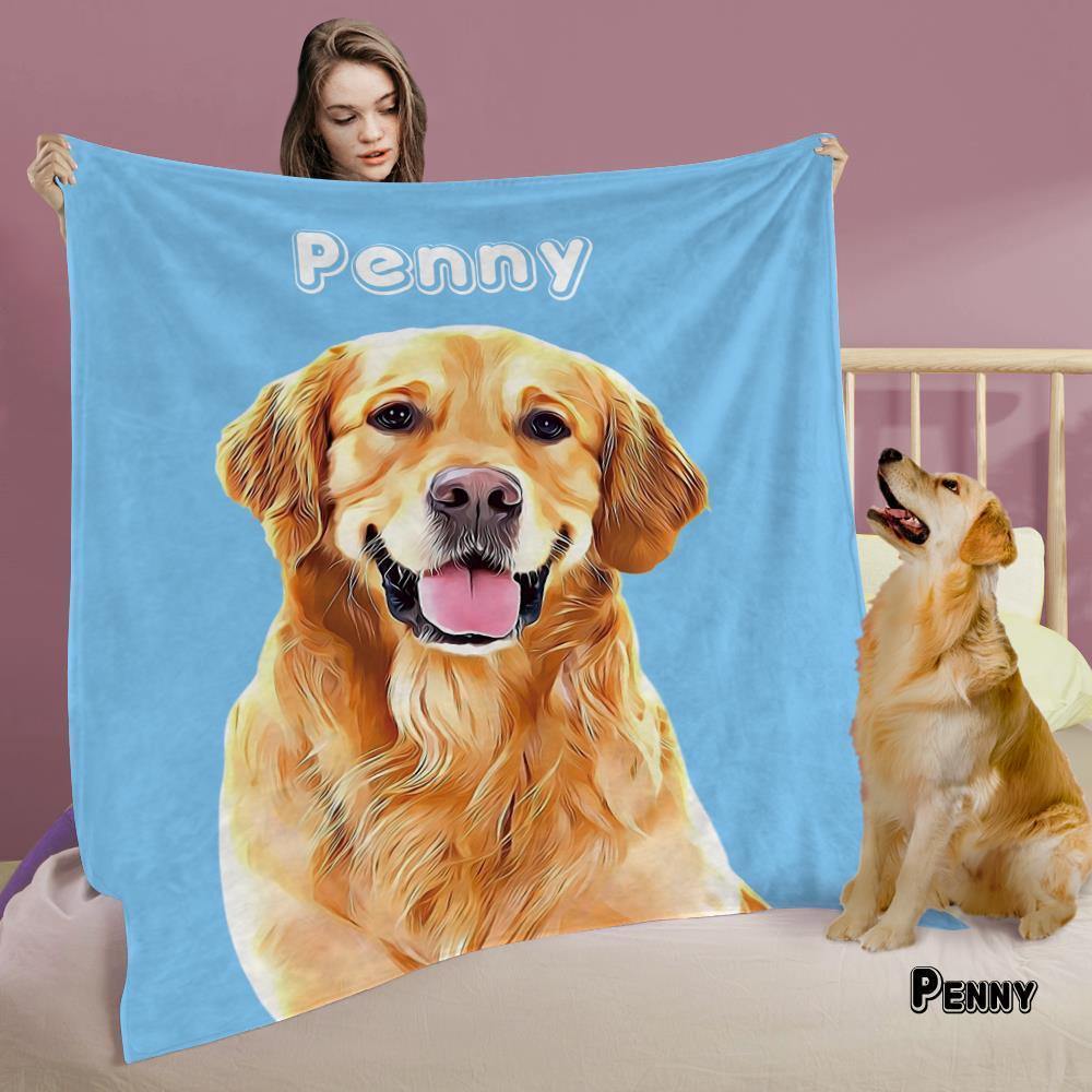 Custom Dog Blankets Pet Photo Painted Art Portrait Fleece Blanket - soufeelmy