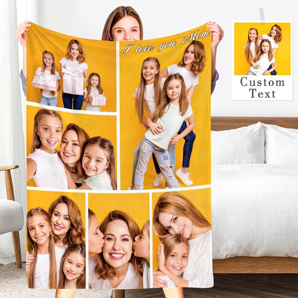 Custom Engraved Photo Collage Blanket Soft Flannel Throw Blankets Soft Room Decoration Surprise Gift For Mom On Anniversary (59"x78") - soufeelmy
