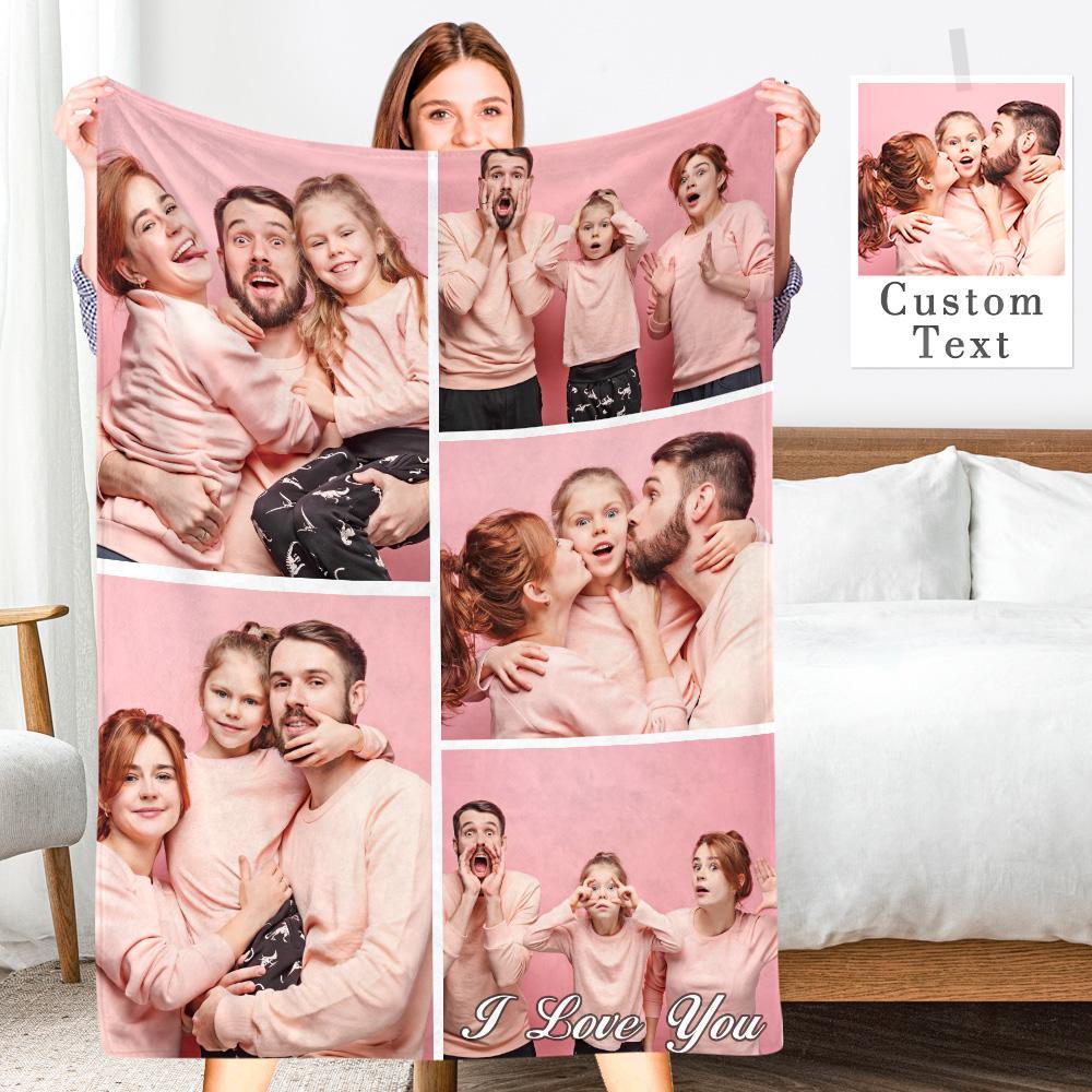 Custom Engraved Photo Collage Blanket Soft Flannel Throw Blankets Soft Room Decoration Surprise Gift For Mom On Anniversary (59"x78") - soufeelmy