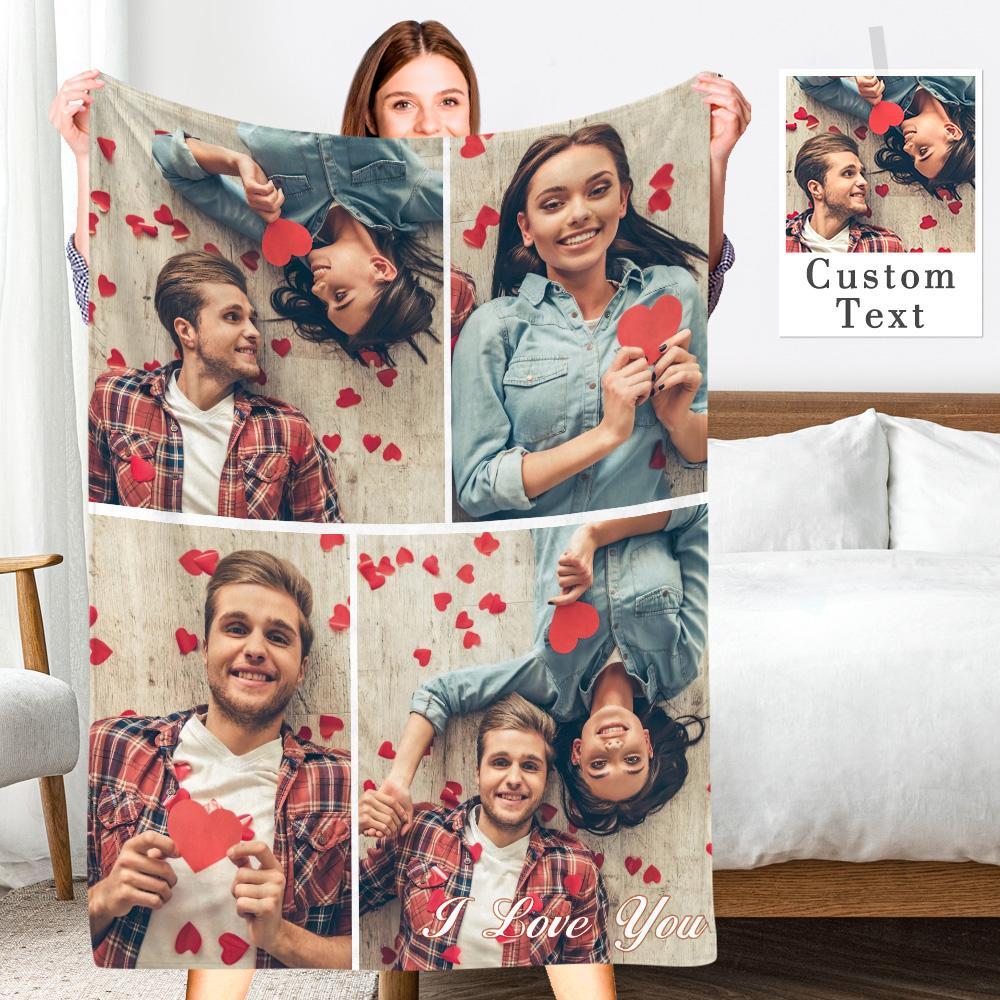 Custom Engraved Photo Collage Blanket Soft Flannel Throw Blankets Soft Room Decoration Surprise Gift For Mom On Anniversary (59"x78") - soufeelmy