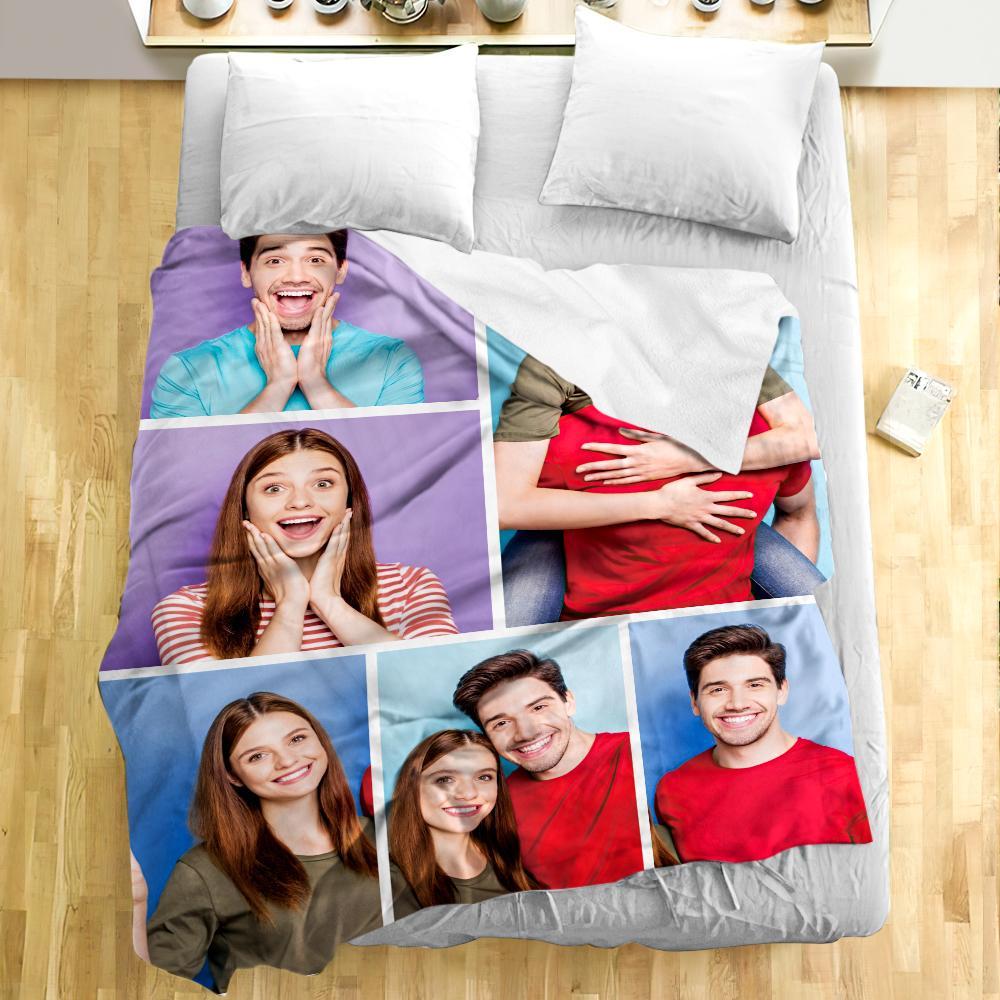 Custom Engraved Photo Collage Blanket Soft Flannel Throw Blankets Soft Room Decoration Surprise Gift For Mom On Anniversary (59"x78") - soufeelmy