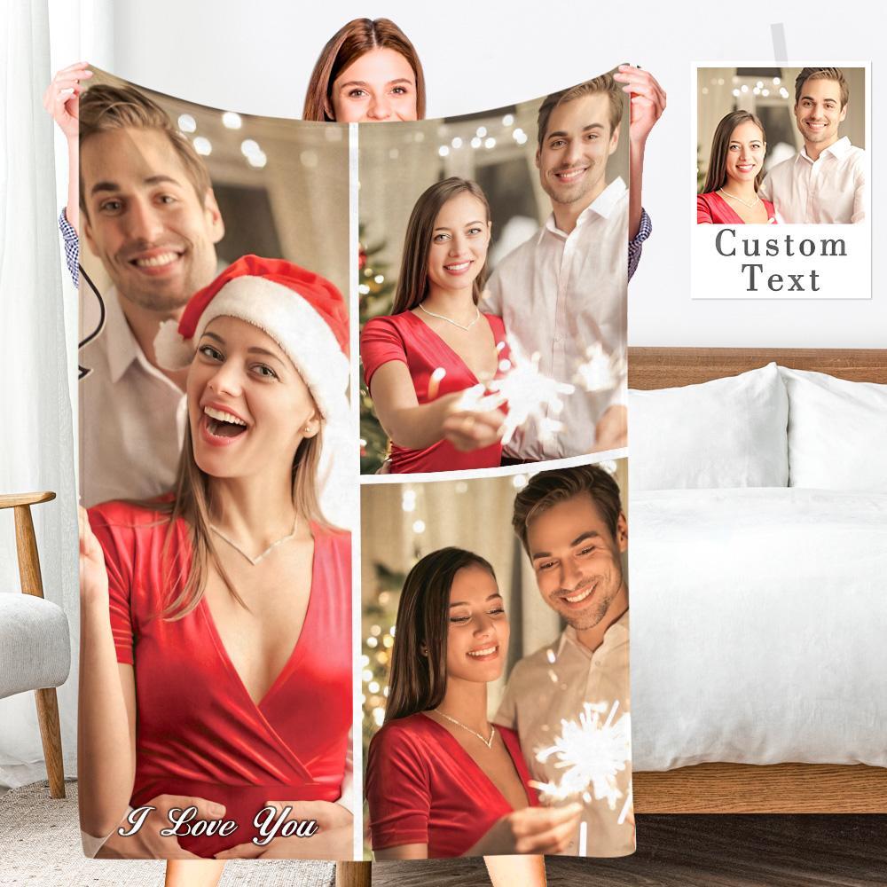 Custom Engraved Photo Collage Blanket Soft Flannel Throw Blankets Soft Room Decoration Surprise Gift For Mom On Anniversary (59"x78") - soufeelmy