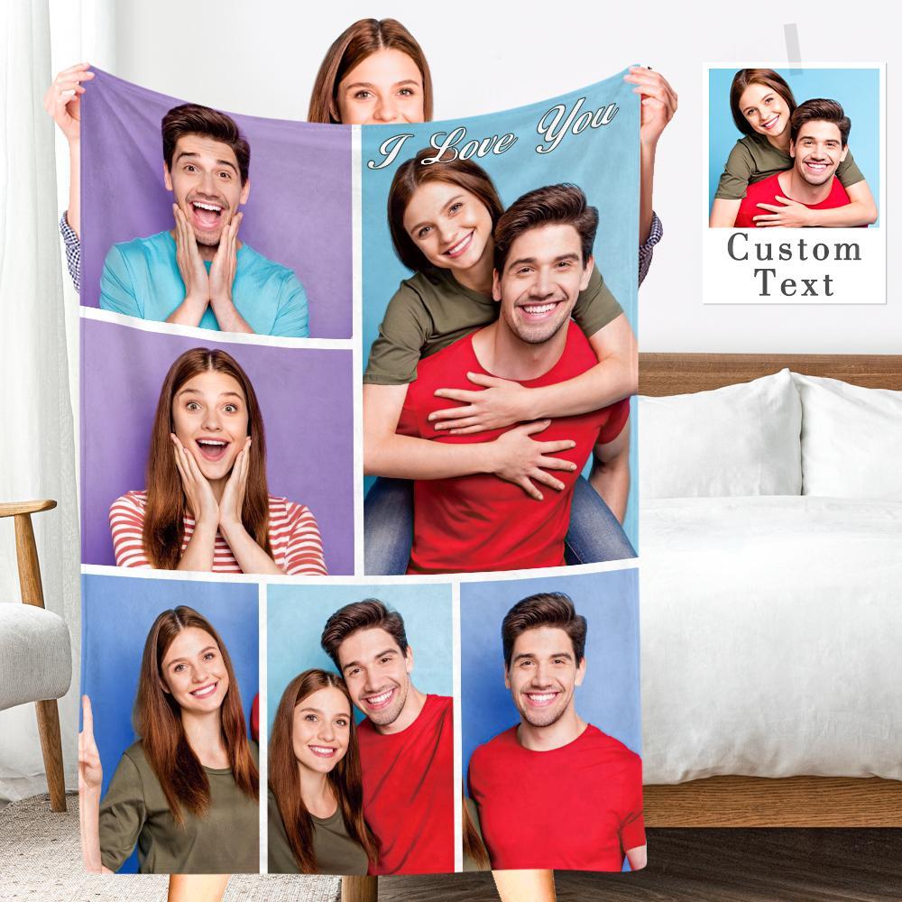 Custom Engraved Photo Collage Blanket Soft Flannel Throw Blankets Soft Room Decoration Surprise Gift For Mom On Anniversary (59"x78") - soufeelmy