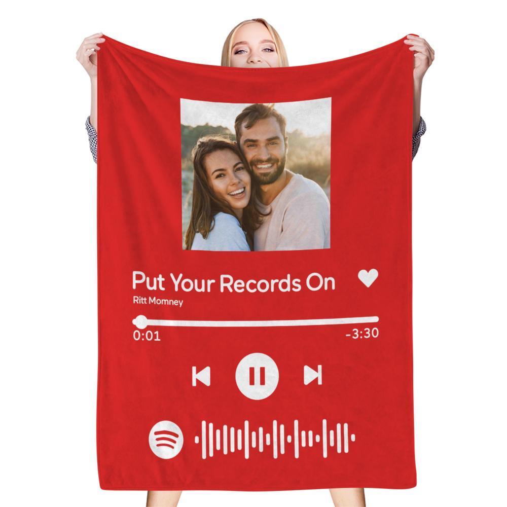 Scannable Spotify Code Photo Engraved Black Blanket Gifts for Couple - 