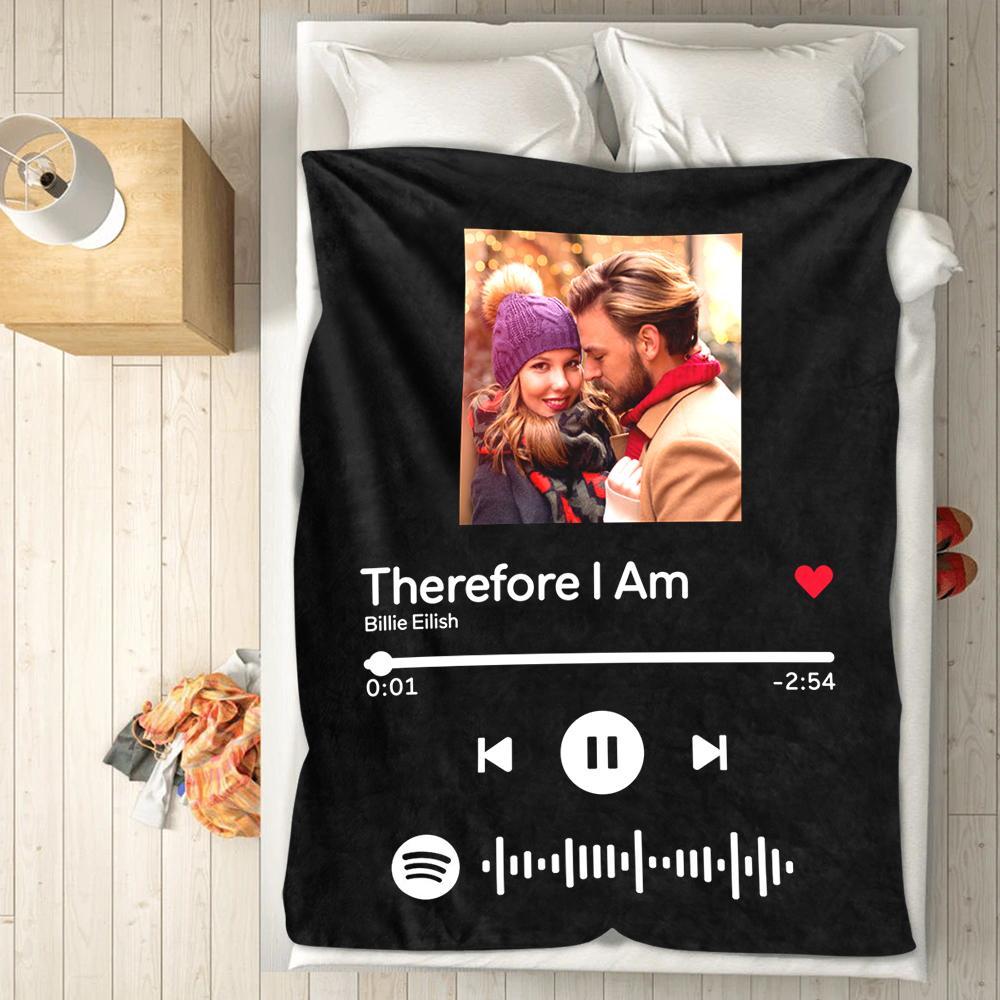 Scannable Spotify Code Photo Engraved Black Blanket Gifts for Couple - 