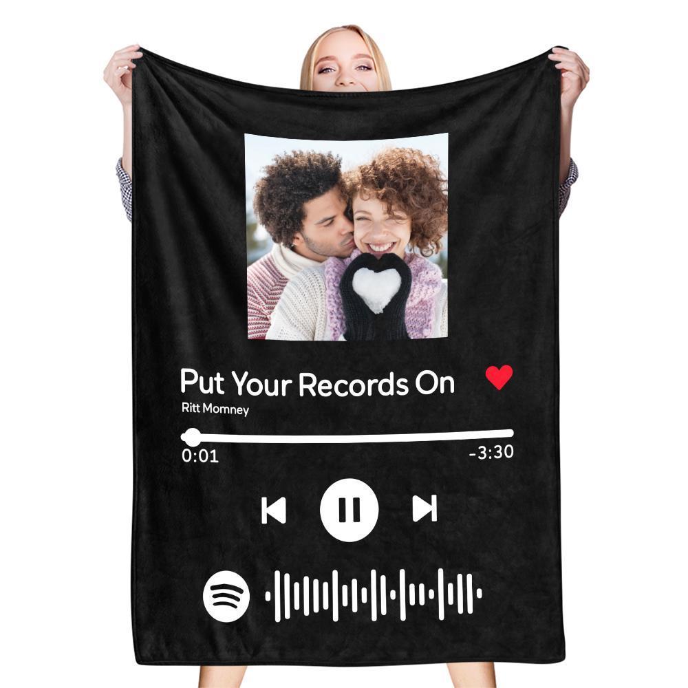 Scannable Spotify Code Photo Engraved Black Blanket Gifts for Couple - 