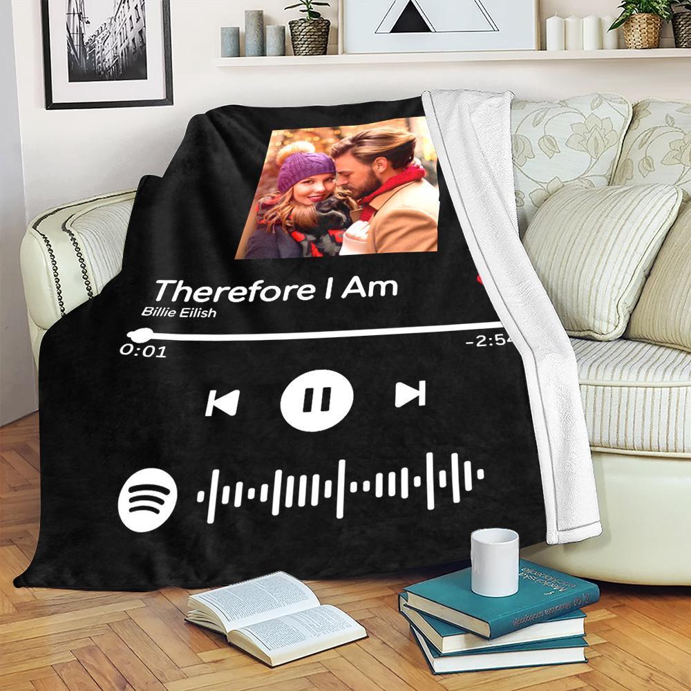 Scannable Spotify Code Photo Engraved Black Blanket Gifts for Couple - 