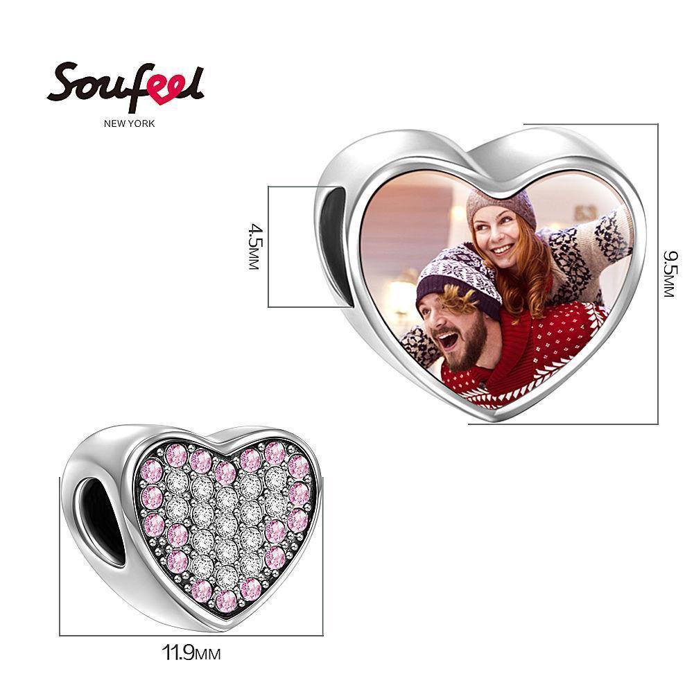Pave Pink Swarovski Crystal Heart Photo Charm Silver - soufeelus
