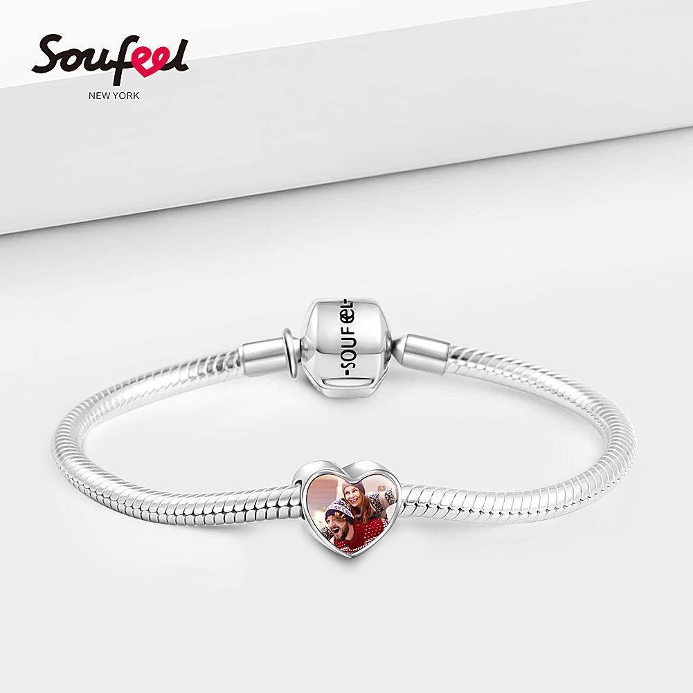 Pave Pink Swarovski Crystal Heart Photo Charm Silver - soufeelus