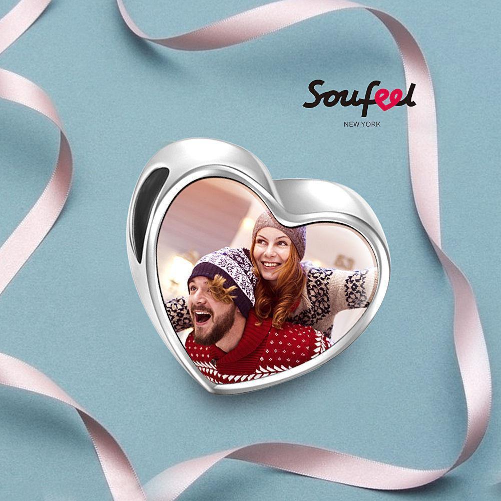Pave Pink Swarovski Crystal Heart Photo Charm Silver - soufeelus