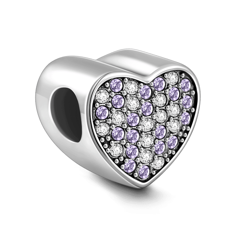 Pave Purple Swarovski Crystal Heart Photo Charm Silver - soufeelus