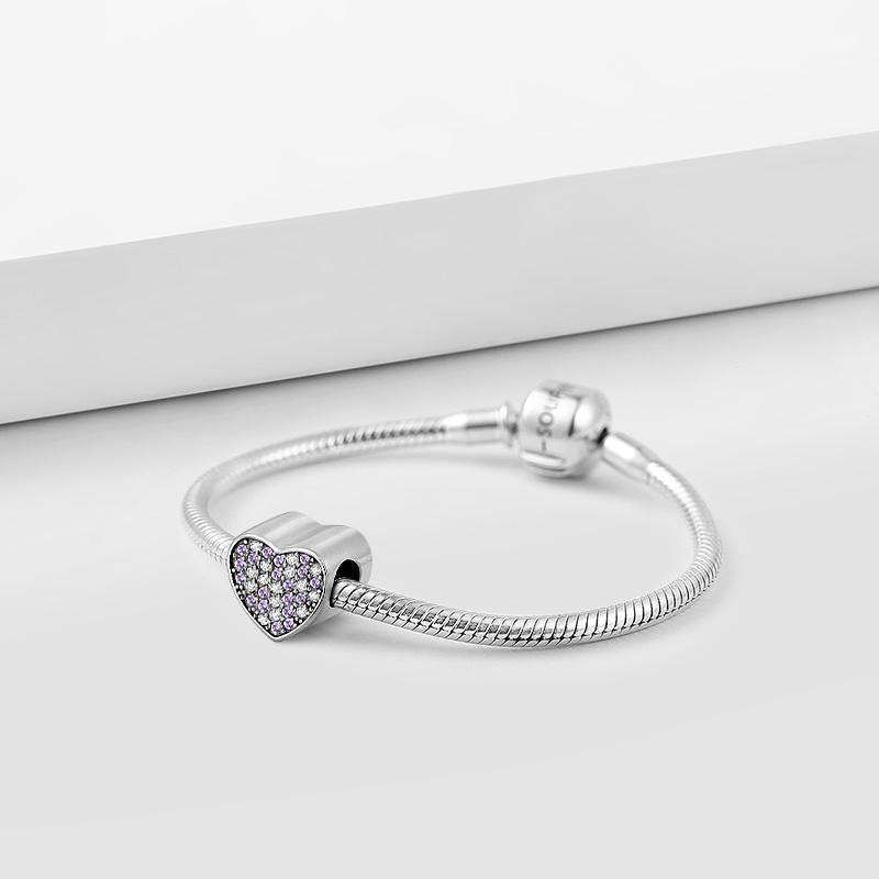 Pave Purple Swarovski Crystal Heart Photo Charm Silver - soufeelus