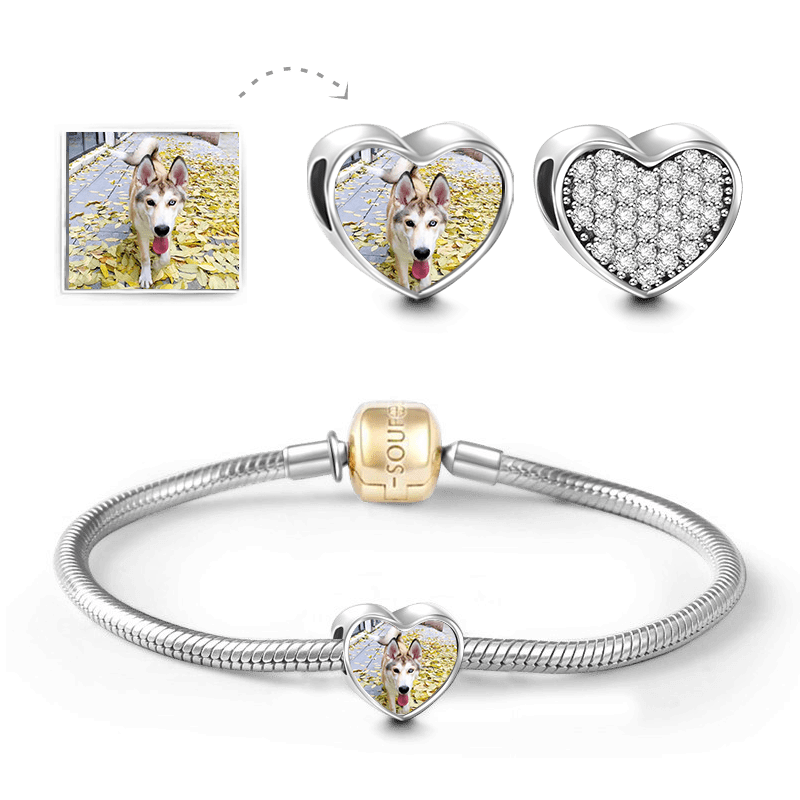 Soufeel Snake Chain Bracelet with Pave CZ Heart Photo Charm 14k Gold Plated Silver - soufeelus