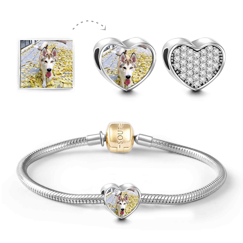 Soufeel Snake Chain Bracelet with Pave CZ Heart Photo Charm 14k Gold Plated Silver -