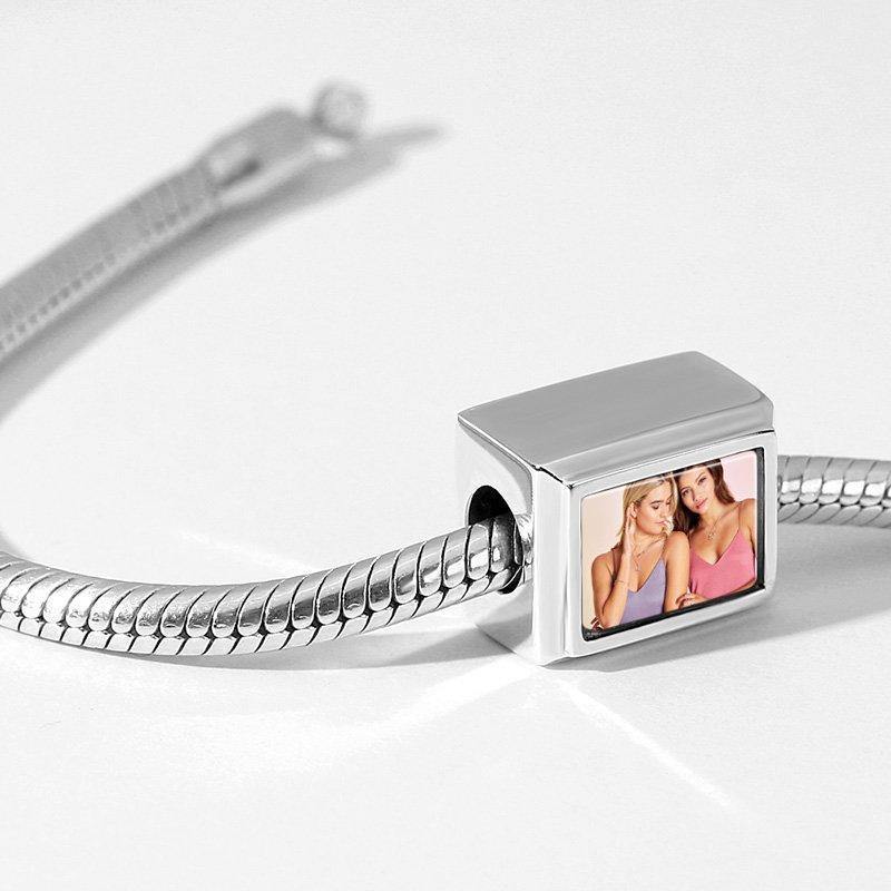 Cuboid Shaped Engraved Photo Charm Silver - soufeelus