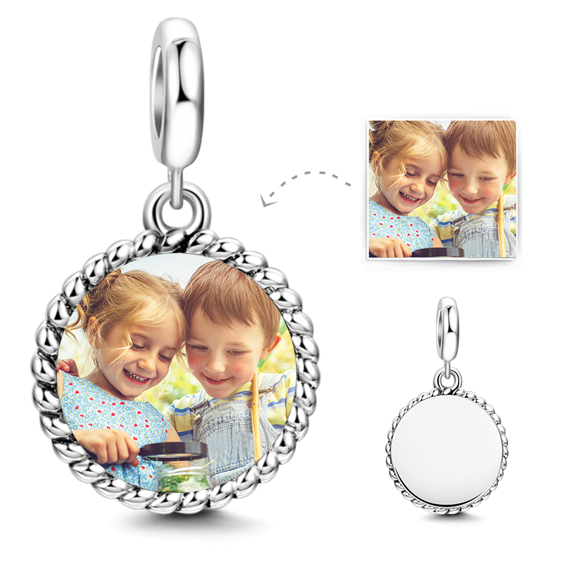 Round Shaped Dangle Photo Charm Silver - soufeelus