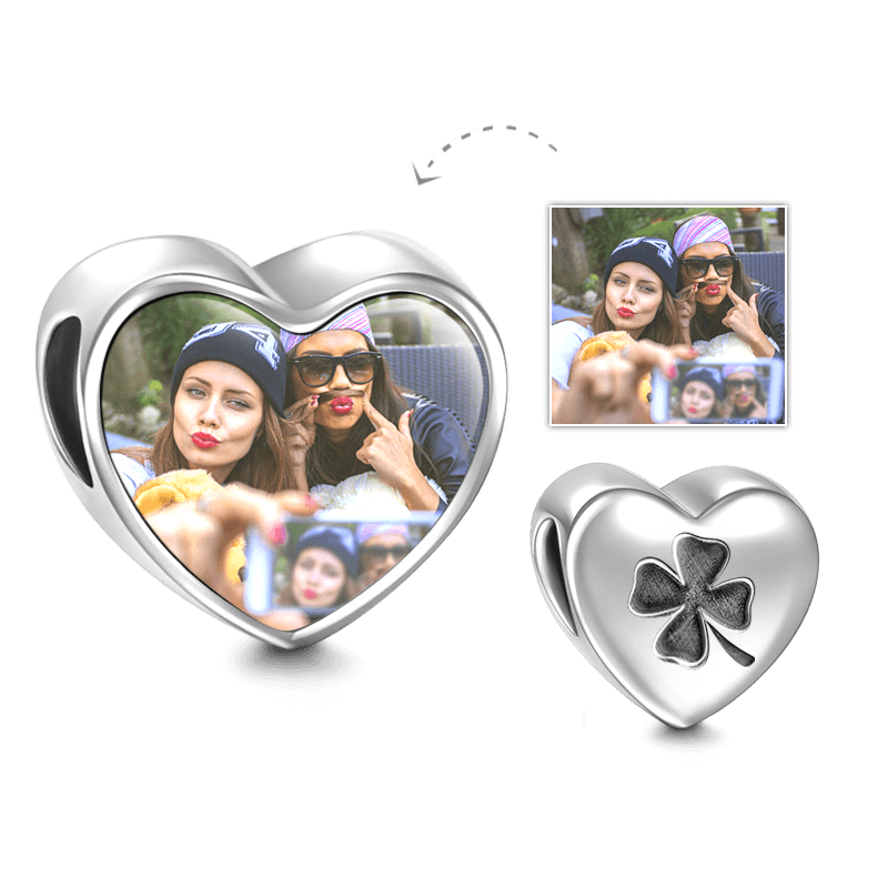 Clover Design Heart Photo Charm Silver - soufeelus