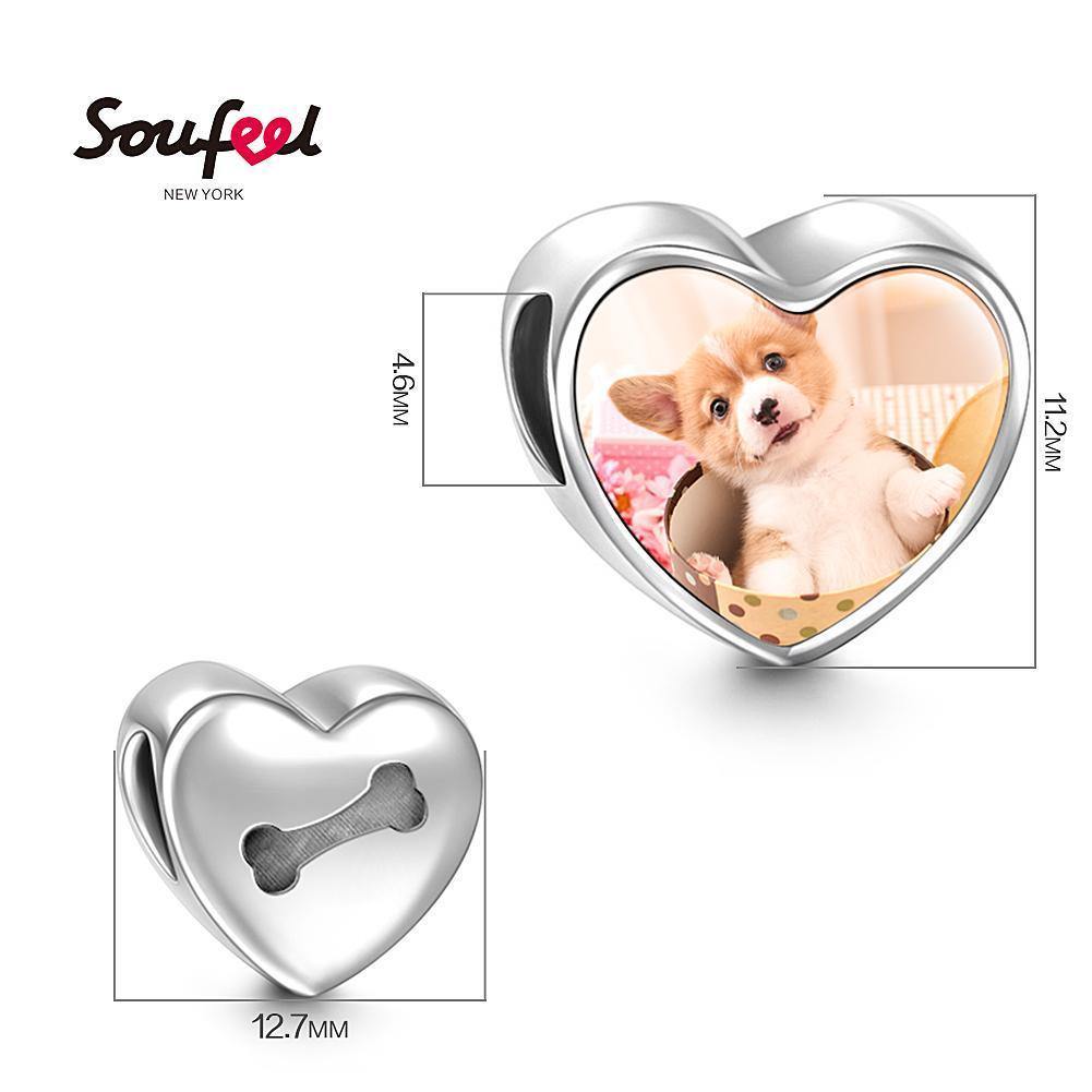 Bone Design Heart Photo Charm Silver - soufeelus