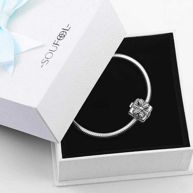 Pave CZ Gift Box Photo Charm Silver - soufeelus