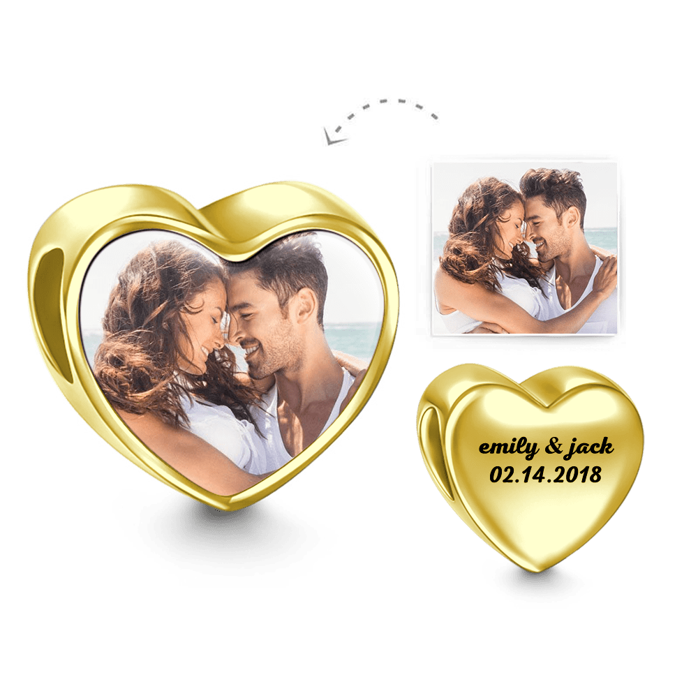 Engraved Heart Photo Charm 14k Gold Plated Silver - soufeelus
