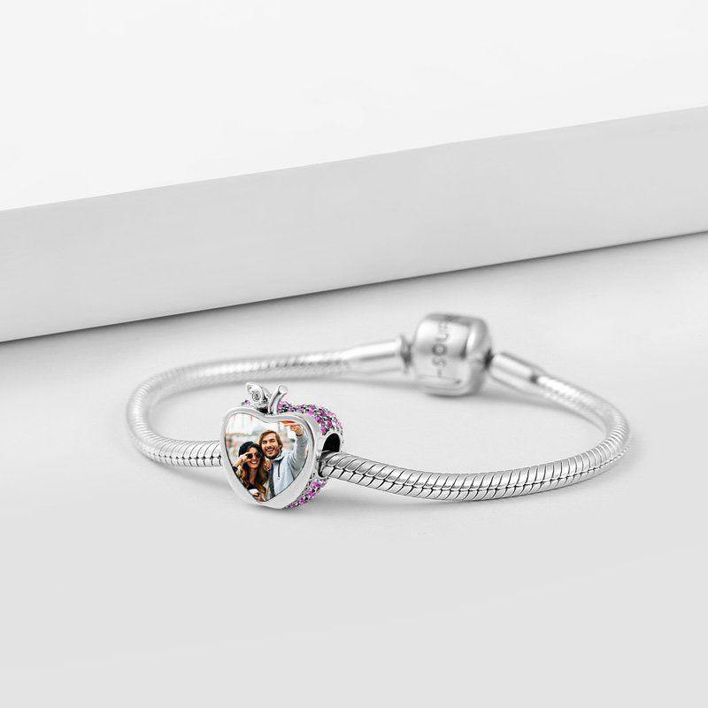 Swarovski Crystal Apple Photo Charm Silver - soufeelus