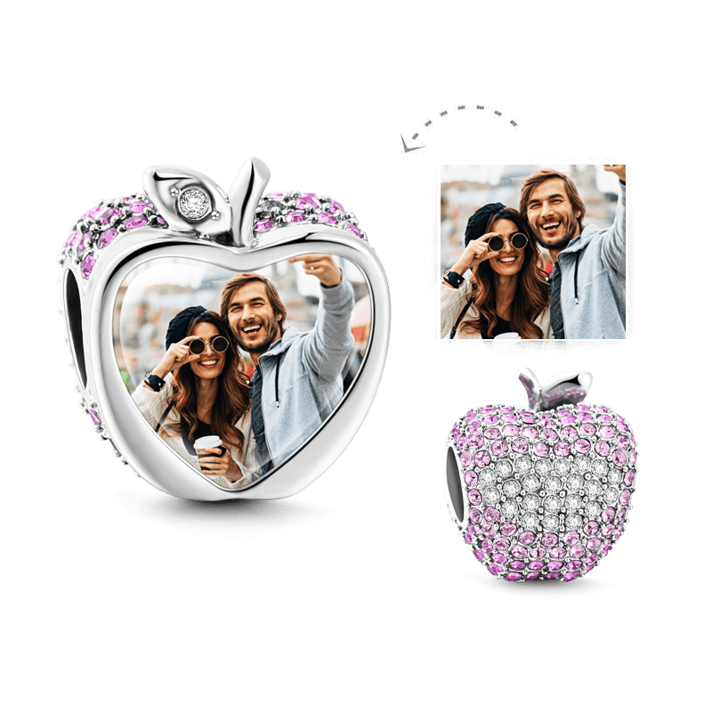 Swarovski Crystal Apple Photo Charm Silver - soufeelus