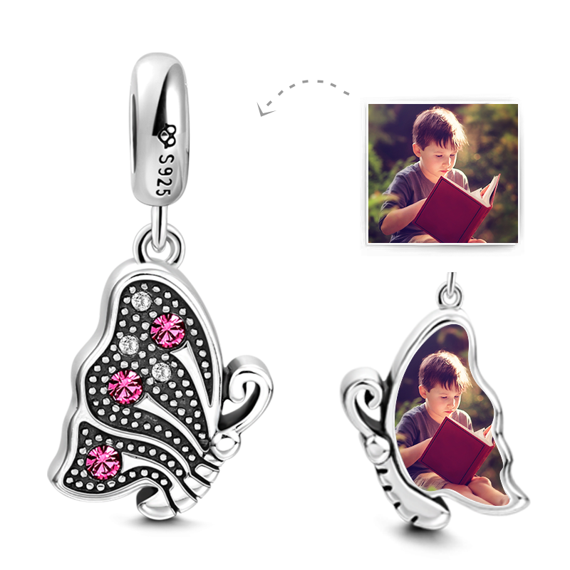Swarovski Crystal Butterfly Photo Charm Silver - soufeelus
