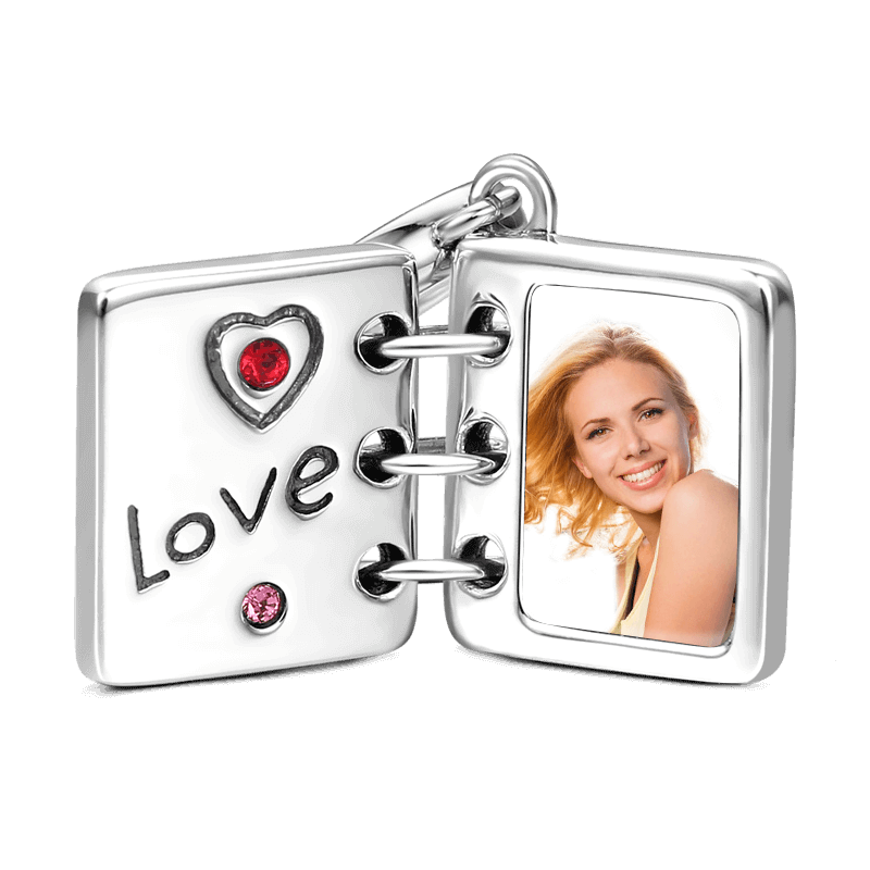 Swarovski Crystal Love Photo Album Photo Charm Silver - soufeelus