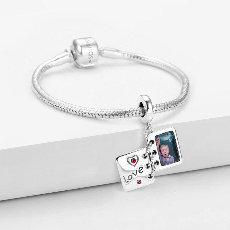 Swarovski Crystal Love Photo Album Photo Charm Silver - soufeelus
