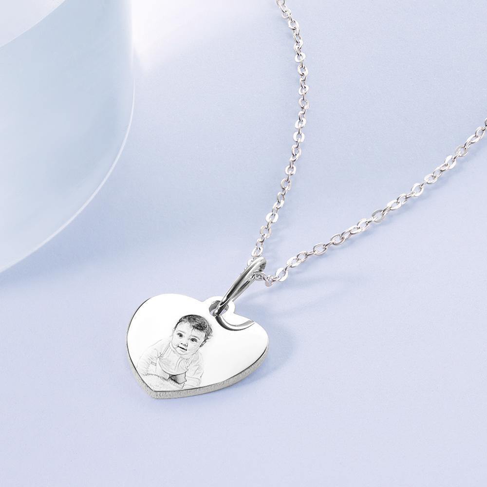 Engraved Photo Necklace Heart Shadow Carving Unique Gift Silver - soufeelus