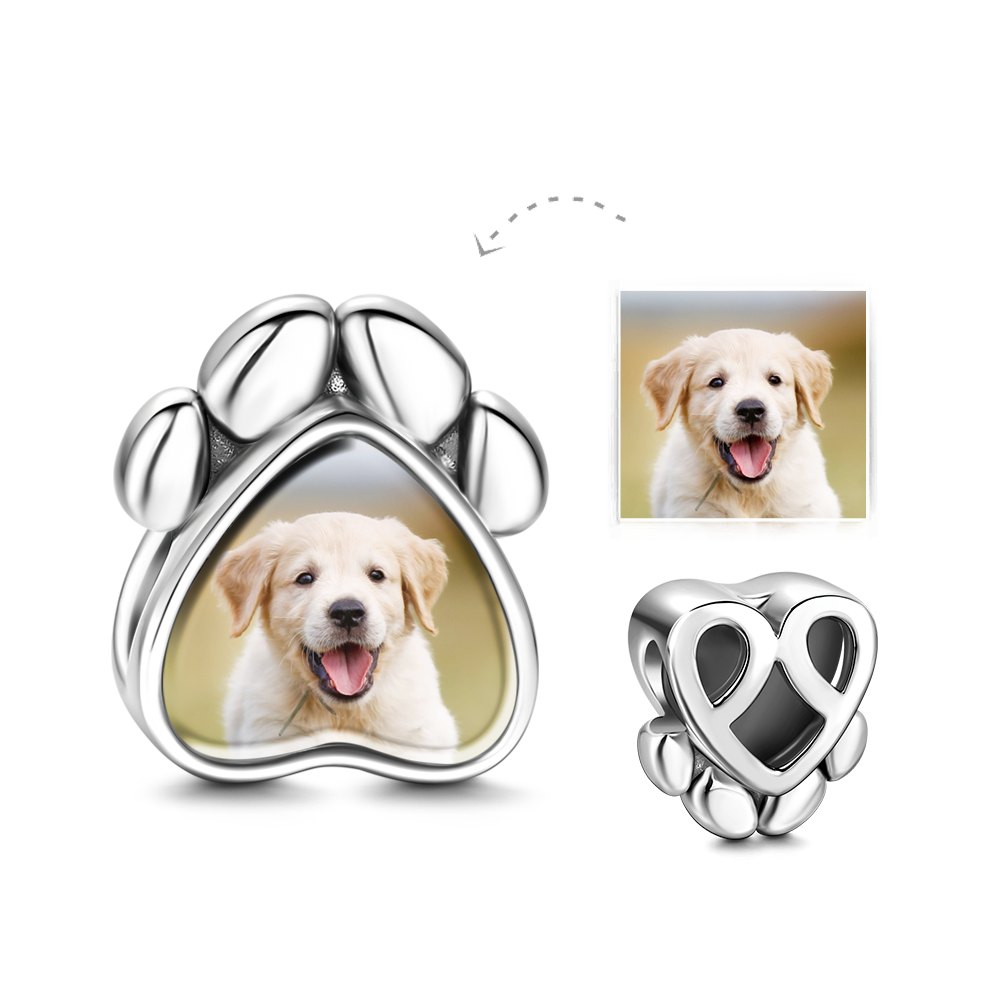 Dog Paw Photo Charm Silver - soufeelus