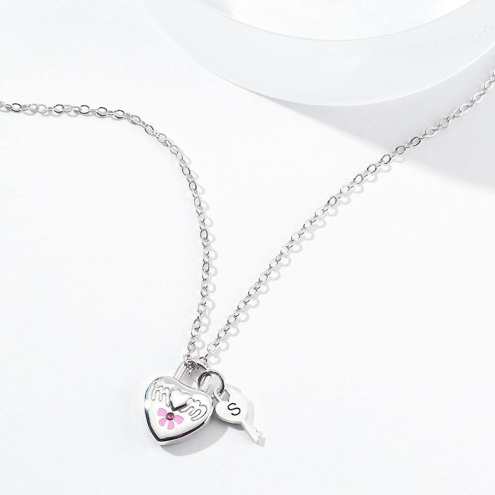 Photo Heart Lock and Key Necklace with Engraving - soufeelus