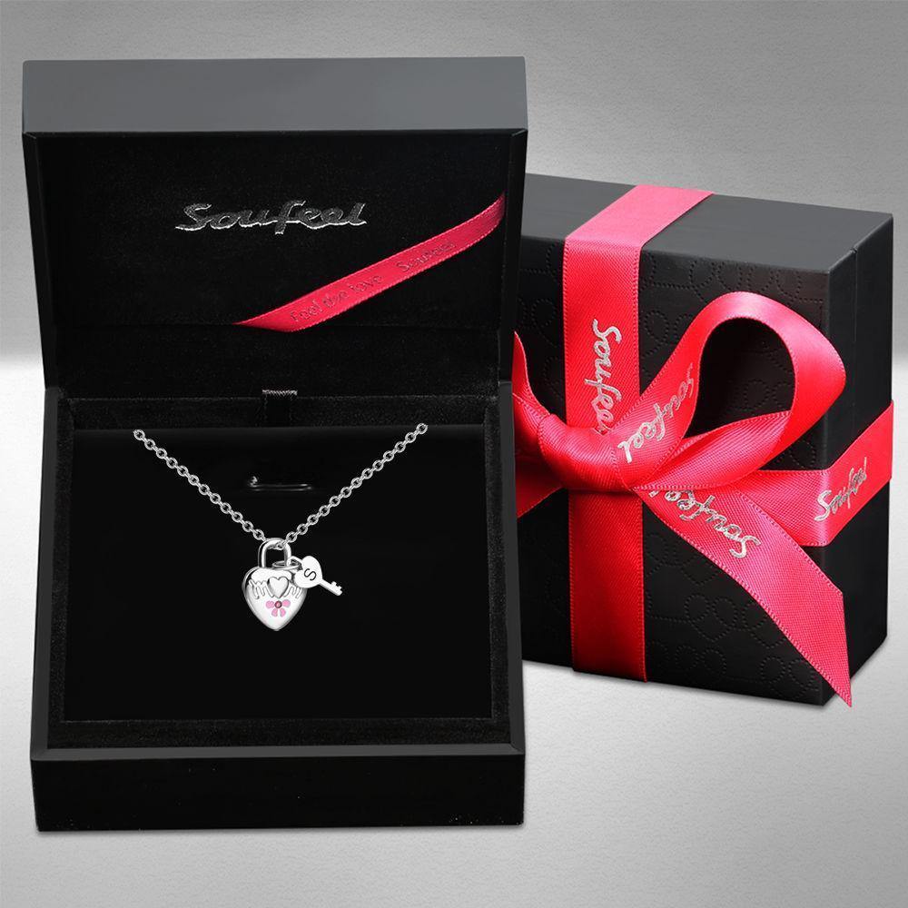 Photo Heart Lock and Key Necklace with Engraving - soufeelus